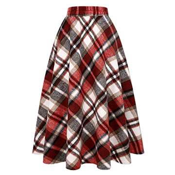 IDEALSANXUN Womens High Elastic Waist Maxi Skirt A-line Plaid Winter Warm Flare Long Skirt (X-Small,...