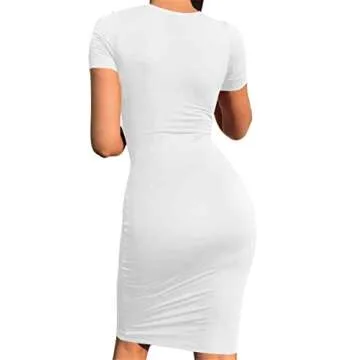 Mokoru Women's Casual Basic Pencil Dress Sexy Long Sleeve Bodycon Midi Club Dress, X-Large, Short Sleeve White
