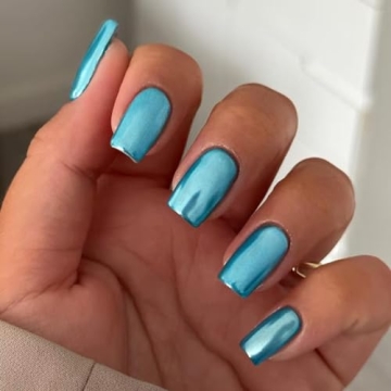 Teal Blue Chrome Square Press On Nails for Glamorous Style