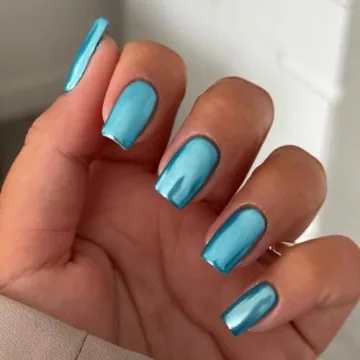 Teal Blue Chrome Square Press On Nails for Glamorous Style