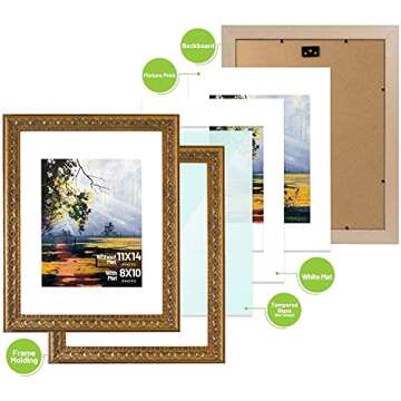 Elegant Golden State Art 11x14 Photo Frame with Mat