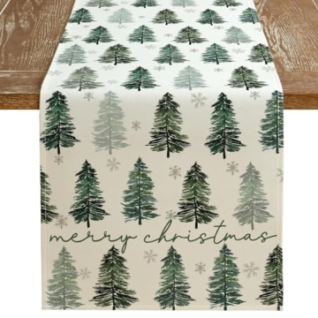 ARKENY Merry Christmas Tree Table Runner 13x72 Inches, Green Winter Holiday Indoor Outdoor Table Dec...