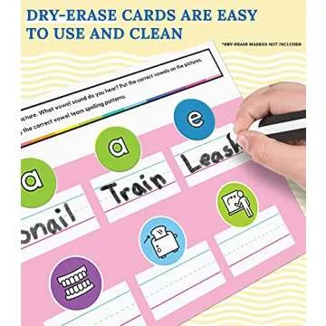 Carson Dellosa Edu-Clings Silicone Center Vowels Manipulative—Grades K-2 Dry-Erase Mats with a, e, i, o, u Vowel Manipulatives, Phonics and Language Arts Learning (20 pc)