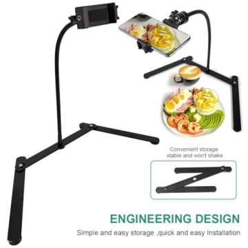 KAVAVO Adjustable Gooseneck Cellphone Holder,Overhead Phone Mount,Table Top Teaching Online Stand for Live Streaming and Online Video and Food Crafting Demo Drawing Sketching Recording.
