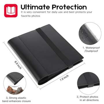 Aevdor Photo Album 5x7 Holds 64 Photos Black Inner Pages with Strong Elastic Band, Small Photo Album 5x7, Mini Picture Book for 5x7 Artwork, Photos, Kids Art Storage, Postcards, Drawings (Black)