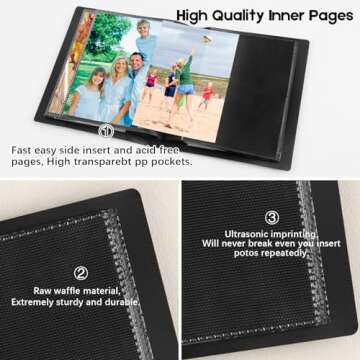 Aevdor Photo Album 5x7 Holds 64 Photos Black Inner Pages with Strong Elastic Band, Small Photo Album 5x7, Mini Picture Book for 5x7 Artwork, Photos, Kids Art Storage, Postcards, Drawings (Black)
