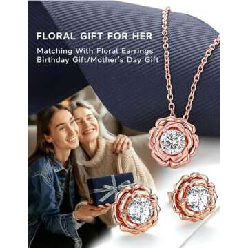 MomentWish Floral Necklace, Christmas Gifts for Women, 1Carat Moissanite Love Necklace for Her, 14K ...