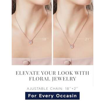 MomentWish Floral Necklace, Christmas Gifts for Women, 1Carat Moissanite Love Necklace for Her, 14K Rose Gold Plated Silver Necklace, Birthday Anniversary Jewelry Gifts