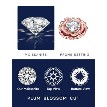 MomentWish Floral Necklace, Christmas Gifts for Women, 1Carat Moissanite Love Necklace for Her, 14K Rose Gold Plated Silver Necklace, Birthday Anniversary Jewelry Gifts