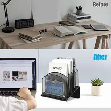 Delifox Inclined Desk File Organizer, 5-Section Vertical File Folder Holder Stand Metal Rack File Sorter for Office Classroom Desktop Organization (Black, 1Pack)