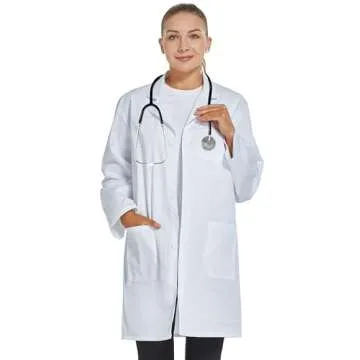 VOGRYE Professional Lab Coat for Women Long Sleeve, White, Unisex L…