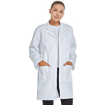 VOGRYE Professional Lab Coat for Women Long Sleeve, White, Unisex L…