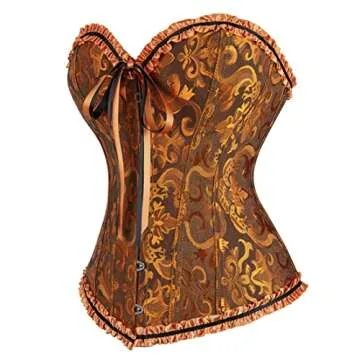 frawirshau Women's Lace Up Boned Overbust Corset Bustier Lingerie Bodyshaper Top Ginger S