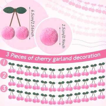 Jexine 3 Pieces Cherry Garland Decor Valentine's Day Cherries Party Decoration Galentine's Day Pompo...