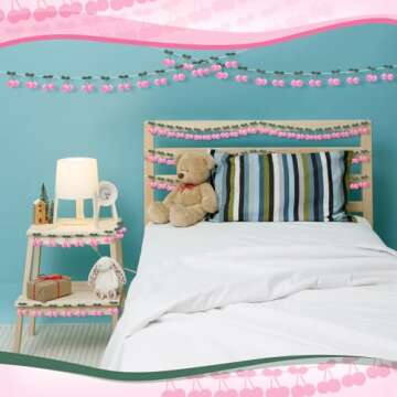 Jexine 3 Pieces Cherry Garland Decor Valentine's Day Cherries Party Decoration Galentine's Day Pompom Felt Bunting Cherries 6.6 Ft Garland Colorful DIY Fruit Hanging for Baby Birthday Wedding(Pink)