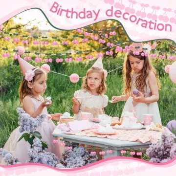 Jexine 3 Pieces Cherry Garland Decor Valentine's Day Cherries Party Decoration Galentine's Day Pompom Felt Bunting Cherries 6.6 Ft Garland Colorful DIY Fruit Hanging for Baby Birthday Wedding(Pink)