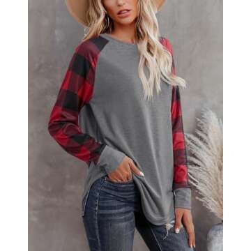 Aifer Shirts for Women Buffalo Plaid Raglan Sleeve Spring Tops 2025 Fashion Outfits Tunic Cute Casua...