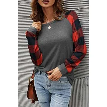 Aifer Buffalo Plaid Raglan Sleeve Tops for Women 2025
