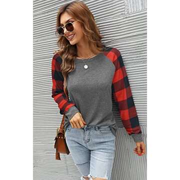 Aifer Buffalo Plaid Raglan Sleeve Tops for Women 2025