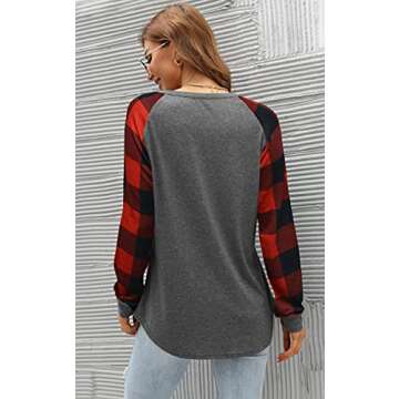 Aifer Buffalo Plaid Raglan Sleeve Tops for Women 2025