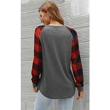 Aifer Buffalo Plaid Raglan Sleeve Tops for Women 2025