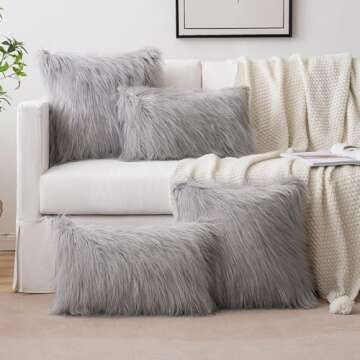 MIULEE Pack of 2 Decorative Faux Fur Throw Pillow Covers New Luxury Series Style Fluffy Pillow Case Cushion Cover for Sofa Bedroom Car Light Gery 18 x 18 Inch