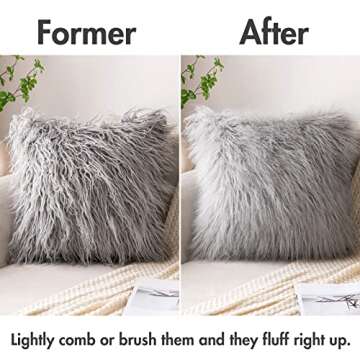 MIULEE Pack of 2 Decorative Faux Fur Throw Pillow Covers New Luxury Series Style Fluffy Pillow Case Cushion Cover for Sofa Bedroom Car Light Gery 18 x 18 Inch