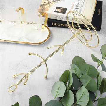 RomanticDesign 6 Holder, Countertop Mug Tree, 6 Hook Coffee Cup Dryer Kitchen Coffee Mug Tree Countertop Tea Cups Holder Stand,Gold