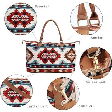 Cow Print Weekender Bag Atzec Print Duffle Bag with Shouler Strap Cow Print Overnight Bags for Women...