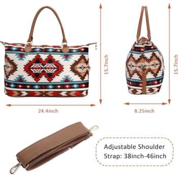 Cow Print Weekender Bag Atzec Print Duffle Bag with Shouler Strap Cow Print Overnight Bags for Women Western Weekender Bag for Hospital Maternity