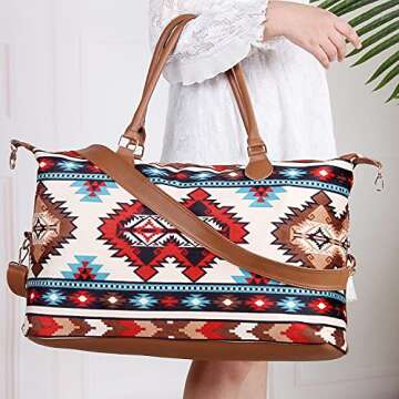 Cow Print Weekender Bag Atzec Print Duffle Bag with Shouler Strap Cow Print Overnight Bags for Women Western Weekender Bag for Hospital Maternity