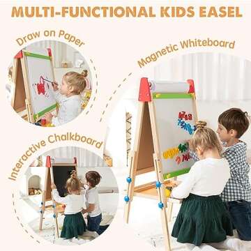 Tiny Land Easel for Kids with 2 Drawing Paper Roll, Learning-Toy for 3,4,5,6,7,8 Years Old Boy & Gir...