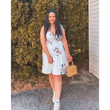 VOTEPRETTY Women's Fashion 2024 V-Neck Floral Spaghetti Strap Dress Summer Outfits Casual Swing Sund...