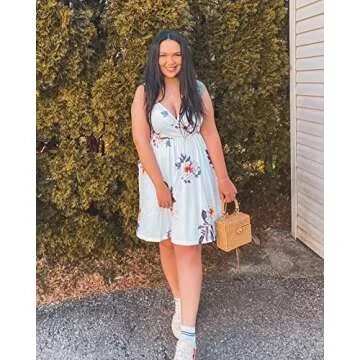 VOTEPRETTY Women's Fashion 2024 V-Neck Floral Spaghetti Strap Dress Summer Outfits Casual Swing Sund...