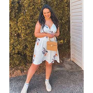 VOTEPRETTY Women's Fashion 2024 V-Neck Floral Spaghetti Strap Dress Summer Outfits Casual Swing Sundress with Pockets Trendy(Floral03,S)