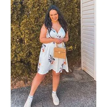 VOTEPRETTY Women's Fashion 2024 V-Neck Floral Spaghetti Strap Dress Summer Outfits Casual Swing Sundress with Pockets Trendy(Floral03,S)