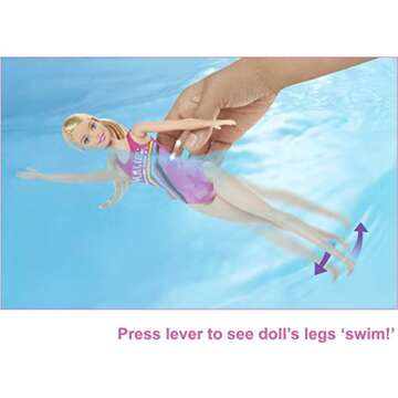 Barbie Dreamhouse Adventures Swim 'n Dive Doll, 11.5-Inch, in Swimwear, with Swimming Feature, Diving Board and Puppy, Gift for 3 to 7 Year Olds