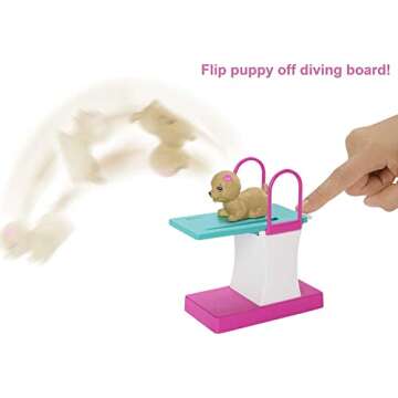 Barbie Dreamhouse Adventures Swim 'n Dive Doll, 11.5-Inch, in Swimwear, with Swimming Feature, Diving Board and Puppy, Gift for 3 to 7 Year Olds
