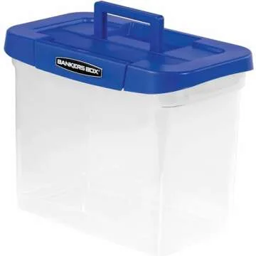 Bankers Box® Heavy-Duty Portable Storage File Box, 10 3/4" x 6 3/4" x 11 3/4", Blue/Clear