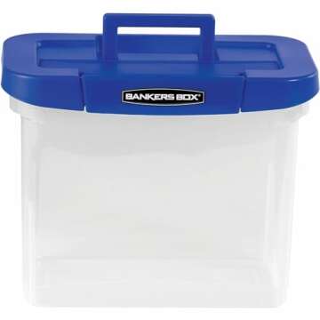 Bankers Box® Heavy-Duty Portable Storage File Box, 10 3/4" x 6 3/4" x 11 3/4", Blue/Clear