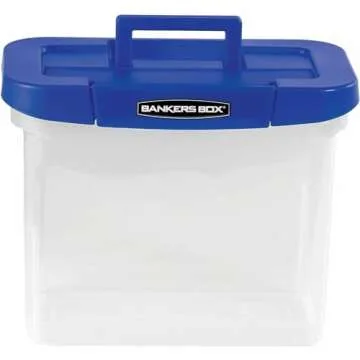 Bankers Box® Heavy-Duty Portable Storage File Box, 10 3/4" x 6 3/4" x 11 3/4", Blue/Clear