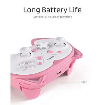 KINVOCA Wireless Controller for Nintendo Switch/Switch Lite, Cute Pro Controller with Turbo, Motion, Vibration, Wake-Up, Headphone Jack and Breathing Light - Pink