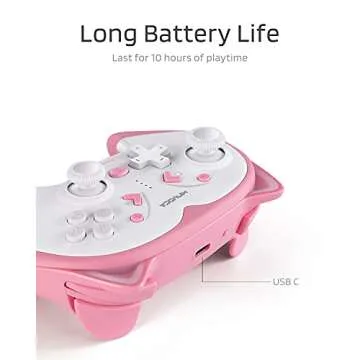 KINVOCA Wireless Controller for Nintendo Switch/Switch Lite, Cute Pro Controller with Turbo, Motion, Vibration, Wake-Up, Headphone Jack and Breathing Light - Pink
