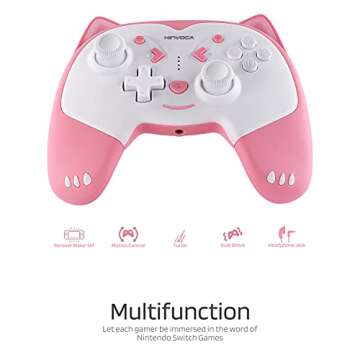 KINVOCA Wireless Controller for Nintendo Switch/Switch Lite, Cute Pro Controller with Turbo, Motion, Vibration, Wake-Up, Headphone Jack and Breathing Light - Pink