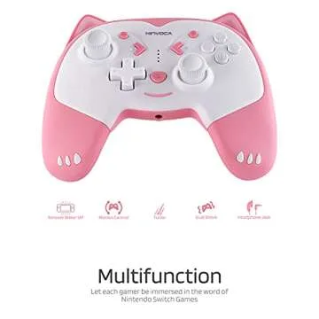 KINVOCA Wireless Controller for Nintendo Switch/Switch Lite, Cute Pro Controller with Turbo, Motion, Vibration, Wake-Up, Headphone Jack and Breathing Light - Pink