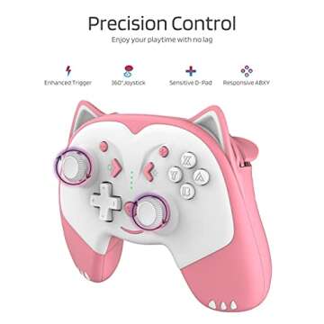 KINVOCA Wireless Controller for Nintendo Switch/Switch Lite, Cute Pro Controller with Turbo, Motion, Vibration, Wake-Up, Headphone Jack and Breathing Light - Pink