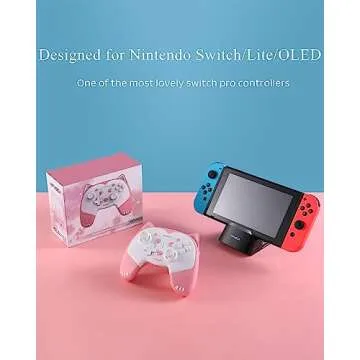 KINVOCA Wireless Controller for Nintendo Switch/Switch Lite, Cute Pro Controller with Turbo, Motion, Vibration, Wake-Up, Headphone Jack and Breathing Light - Pink