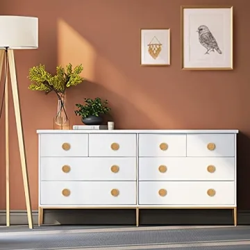 Chic Boho Rattan Cabinet Dresser Knobs - 24 Pack in Natural Wood