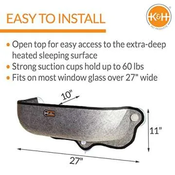 K&H Pet Products EZ Mount Thermo-Kitty Window Bed Extra-Deep Gray 27 X 10 X 11 Inches