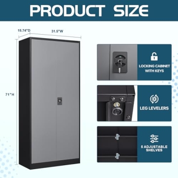 MIIIKO Lockable Metal Storage Cabinet with Adjustable Shelves